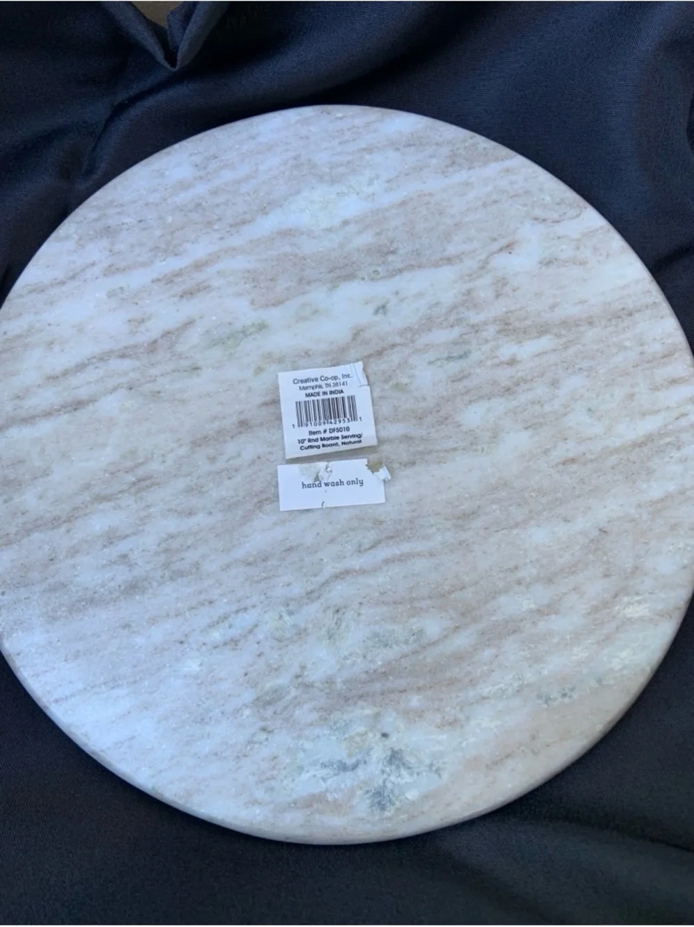 Creative Co-Op White Marble Round Accent Tray with Subtle Brown Veining